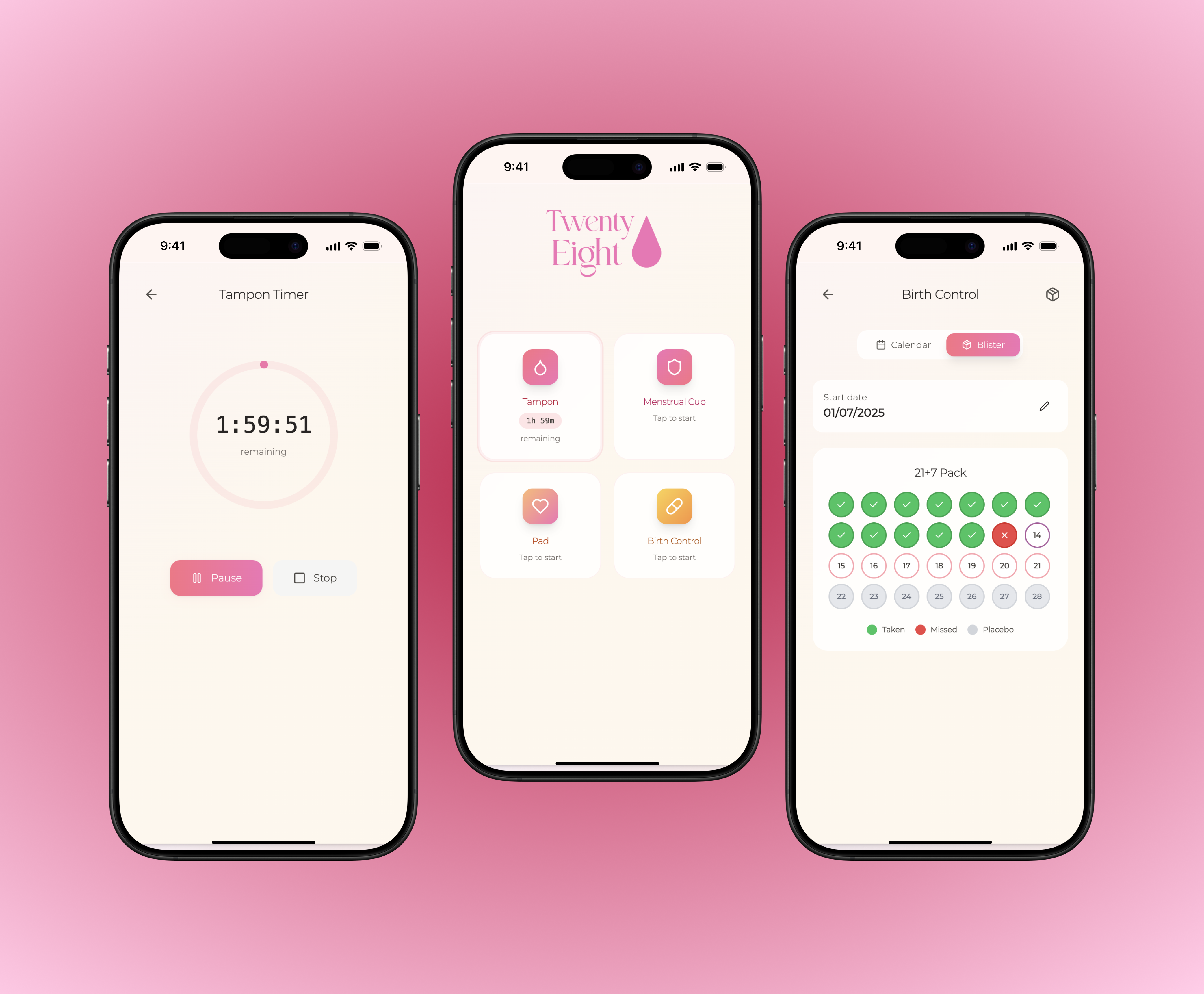 Twenty Eight App - Female hygiene timers and pill tracking
